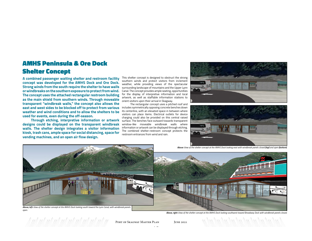 Portfolio page showing AMHS Peninsula and Ore Dock shelter concept designs