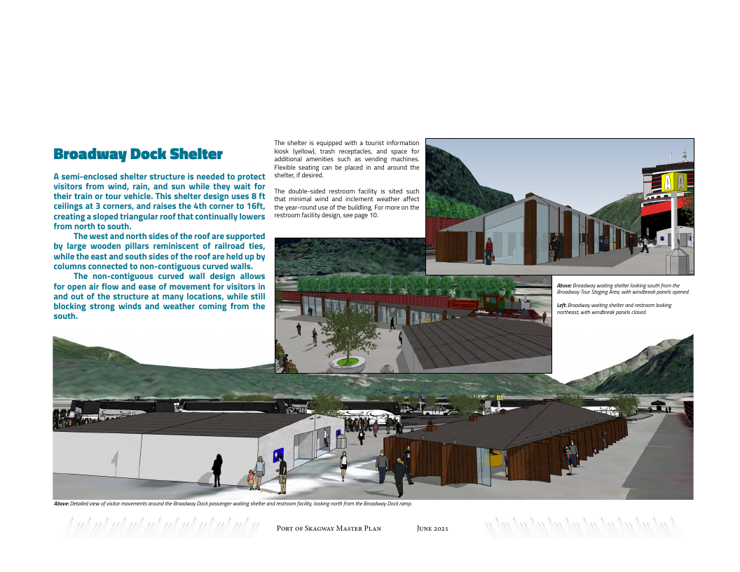 Portfolio page showing Broadway Dock Shelter concept design