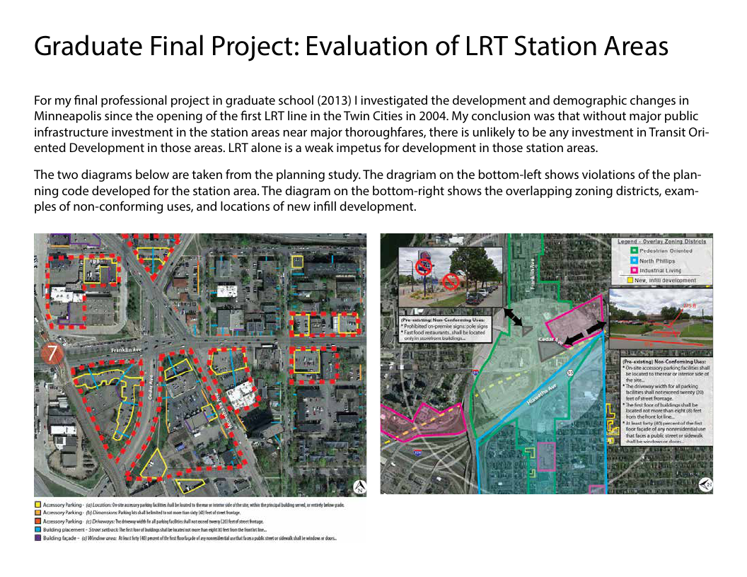 Portfolio page showing LRT station area zoning overlay and nonconforming-use analysis